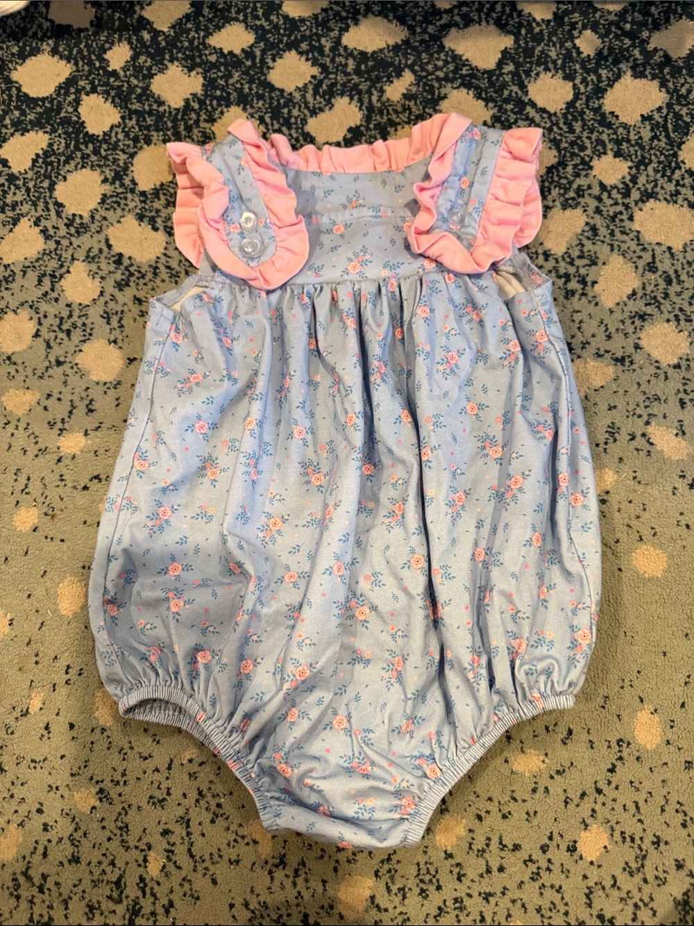Baby Girls Floral Blue and Pink Ruffle One-Piece Bodysuit
